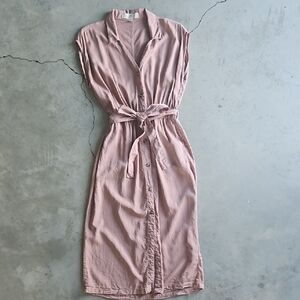 Thread & Supply Pink Dusty Rose Sleeveless Midi Dress Pockets Button